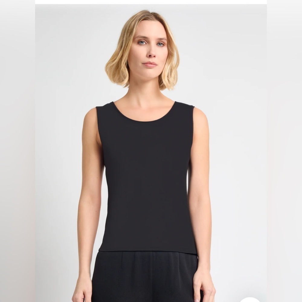 Exclusively Misook Double Scoop Neck Knit Tank - Black - Size XS